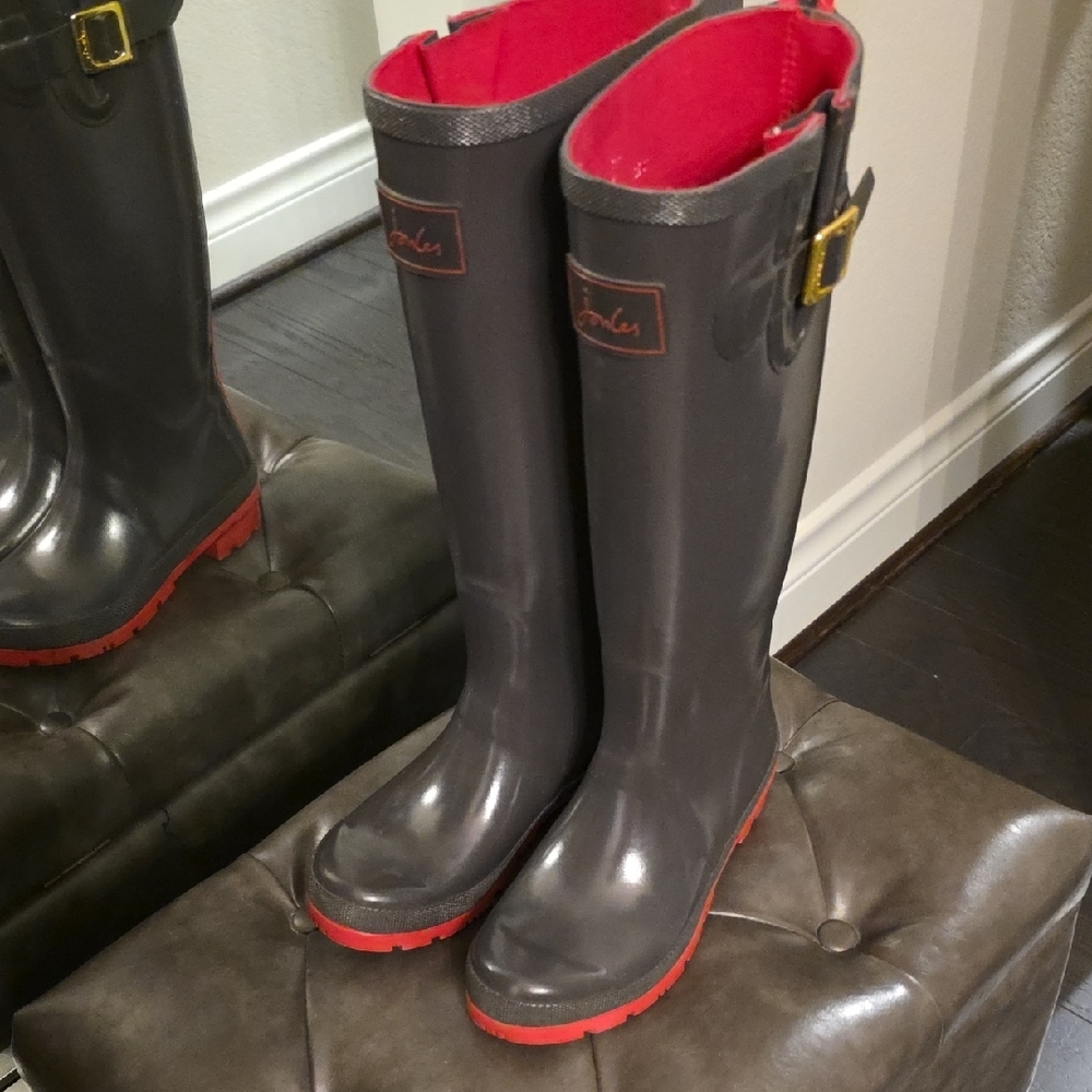 Joules Women's Charcoal and Scarlet Rain Boots - Picture 6 of 11